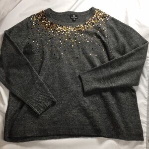 Curations Women’s Gray Sweater with Gold and Navy Sequins Size 2XL Like-NEW